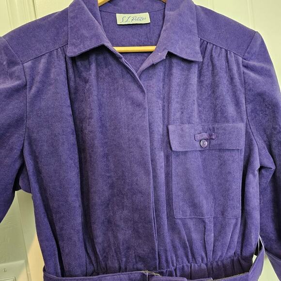 Vintage 80s Shirt Dress Womens Size 14 Purple Faux Suede Cottagecore Preppy - Picture 5 of 13